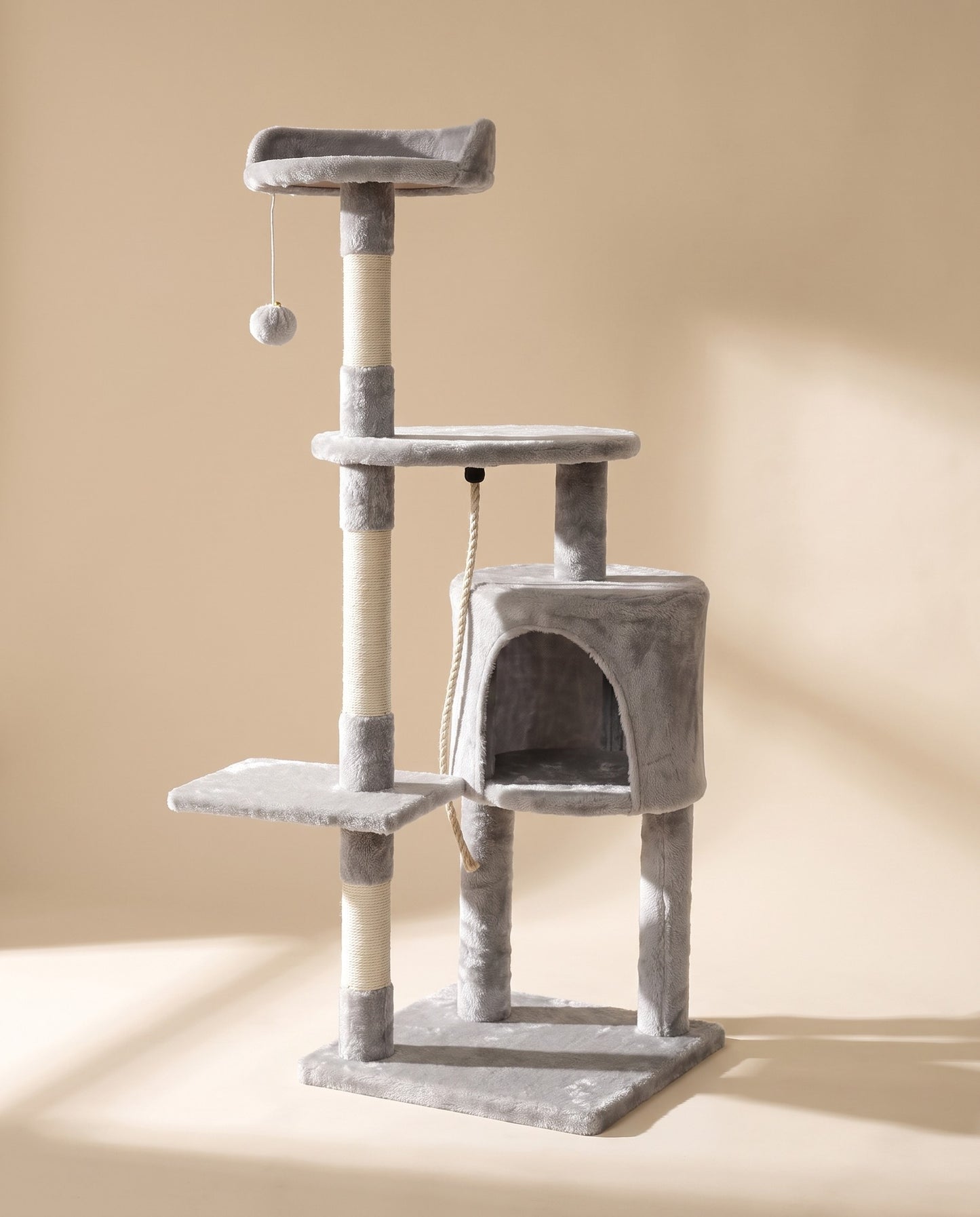 Cat Tree with Condo and Top Perch, styled in a home setting