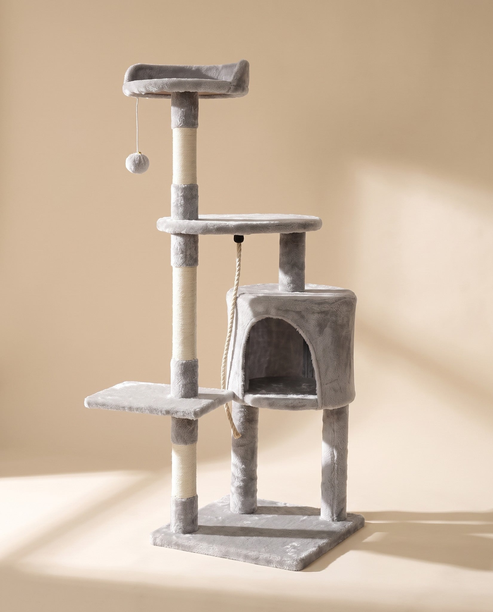 Cat Tree with Condo and Top Perch, styled in a home setting