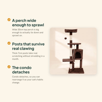 Cat Tree with Condo and Top Perch, Brown, key benefits