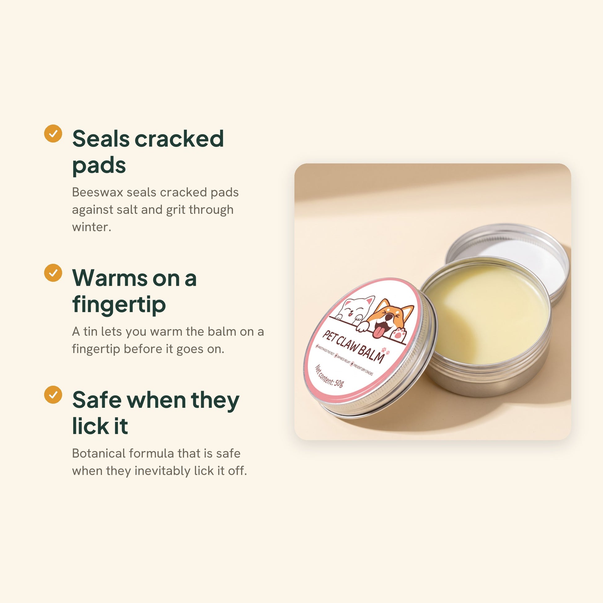 Beeswax Paw and Nose Balm Tin, 50g, key benefits