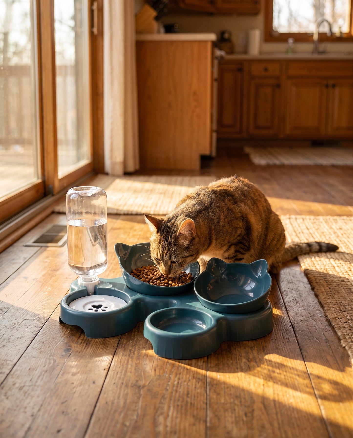 3-in-1 Tilted Bowl Set with Water Bottle, in use at home