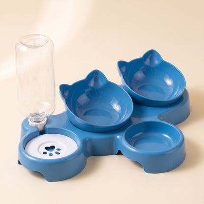 3-in-1 Tilted Bowl Set with Water Bottle - blue