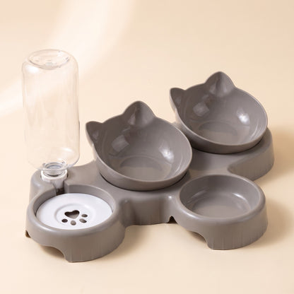 3-in-1 Tilted Bowl Set with Water Bottle - grey