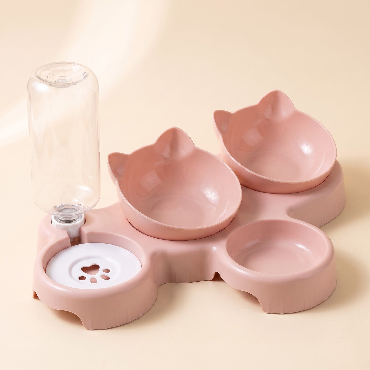 3-in-1 Tilted Bowl Set with Water Bottle - pink