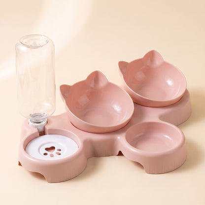 3-in-1 Tilted Bowl Set with Water Bottle - pink