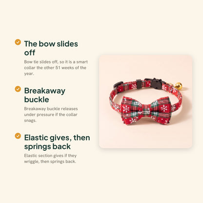 Bow Tie Cat Collar, Red & White Snowflake Tartan, key benefits