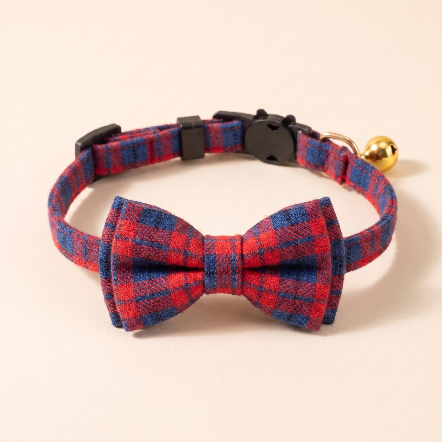 Breakaway Cat Collar with Bow Tie - Red & Blue Tartan