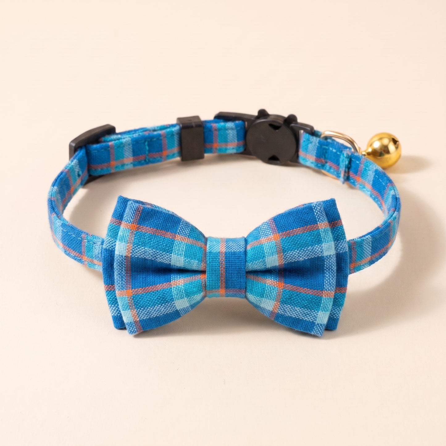 Breakaway Cat Collar with Bow Tie - Bright Blue Madras Check