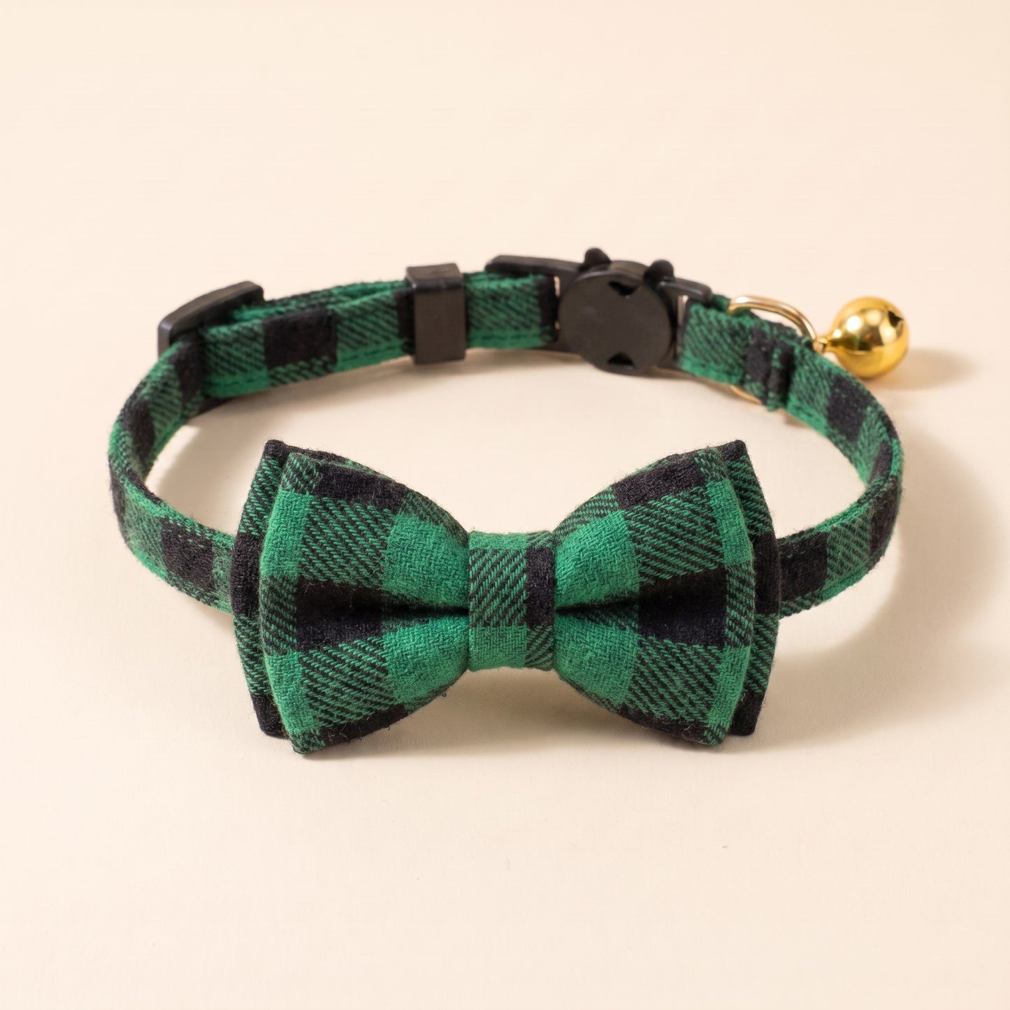 Breakaway Cat Collar with Bow Tie - Green Buffalo Check