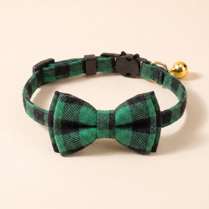 Breakaway Cat Collar with Bow Tie - Green Buffalo Check