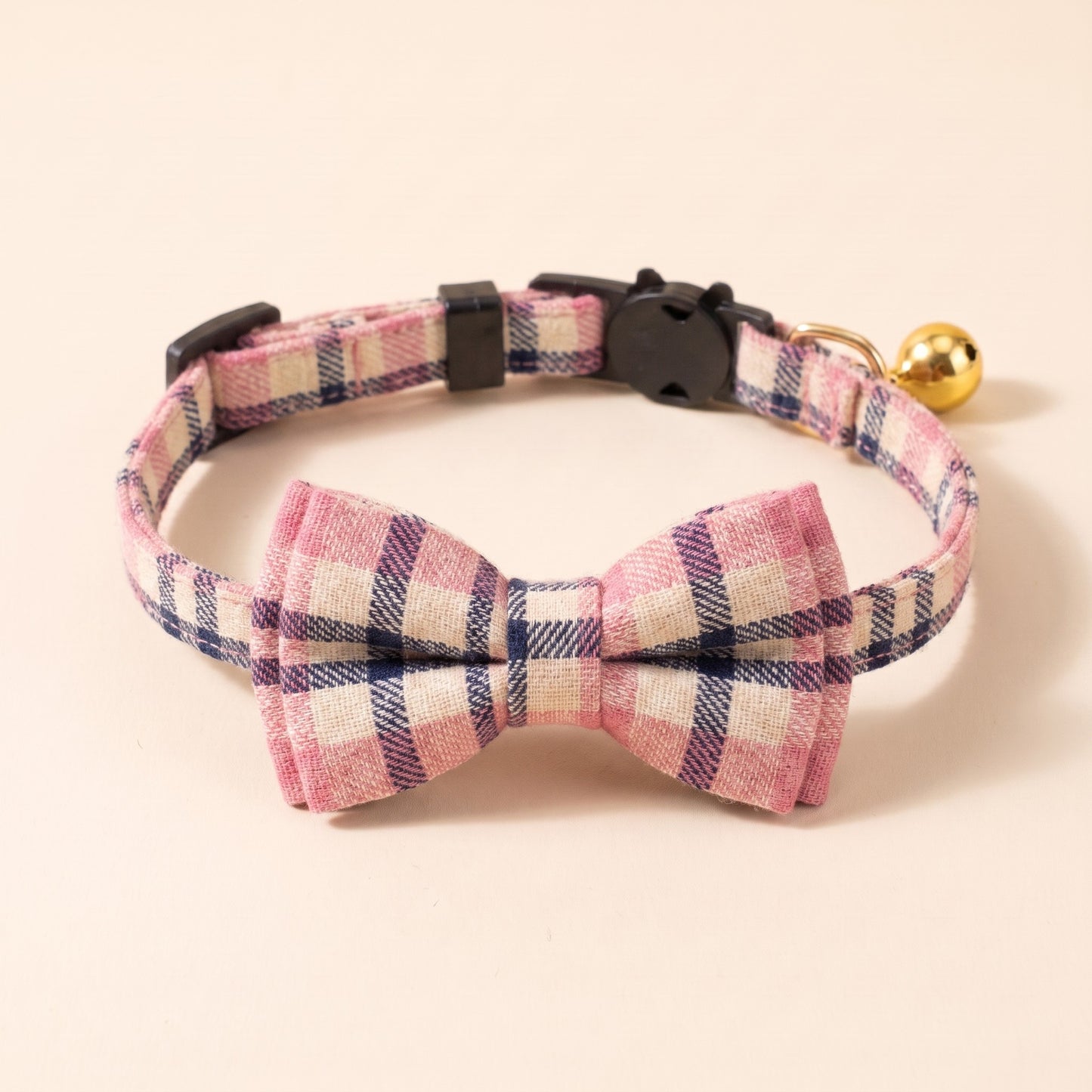 Breakaway Cat Collar with Bow Tie - Pink & Navy Madras Check