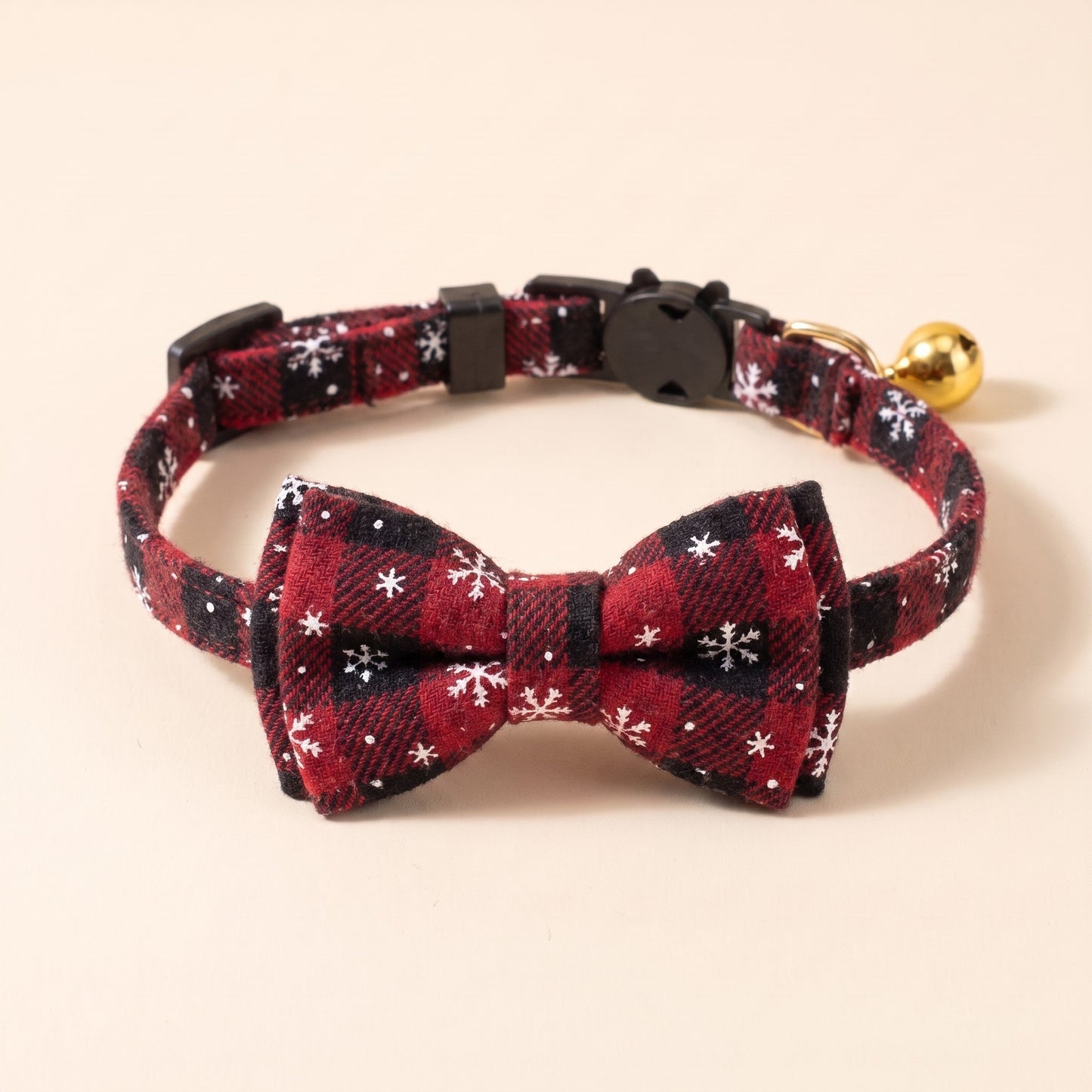 Breakaway Cat Collar with Bow Tie - Red Snowflake Plaid