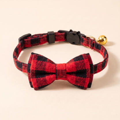 Breakaway Cat Collar with Bow Tie - Classic Red Buffalo Check
