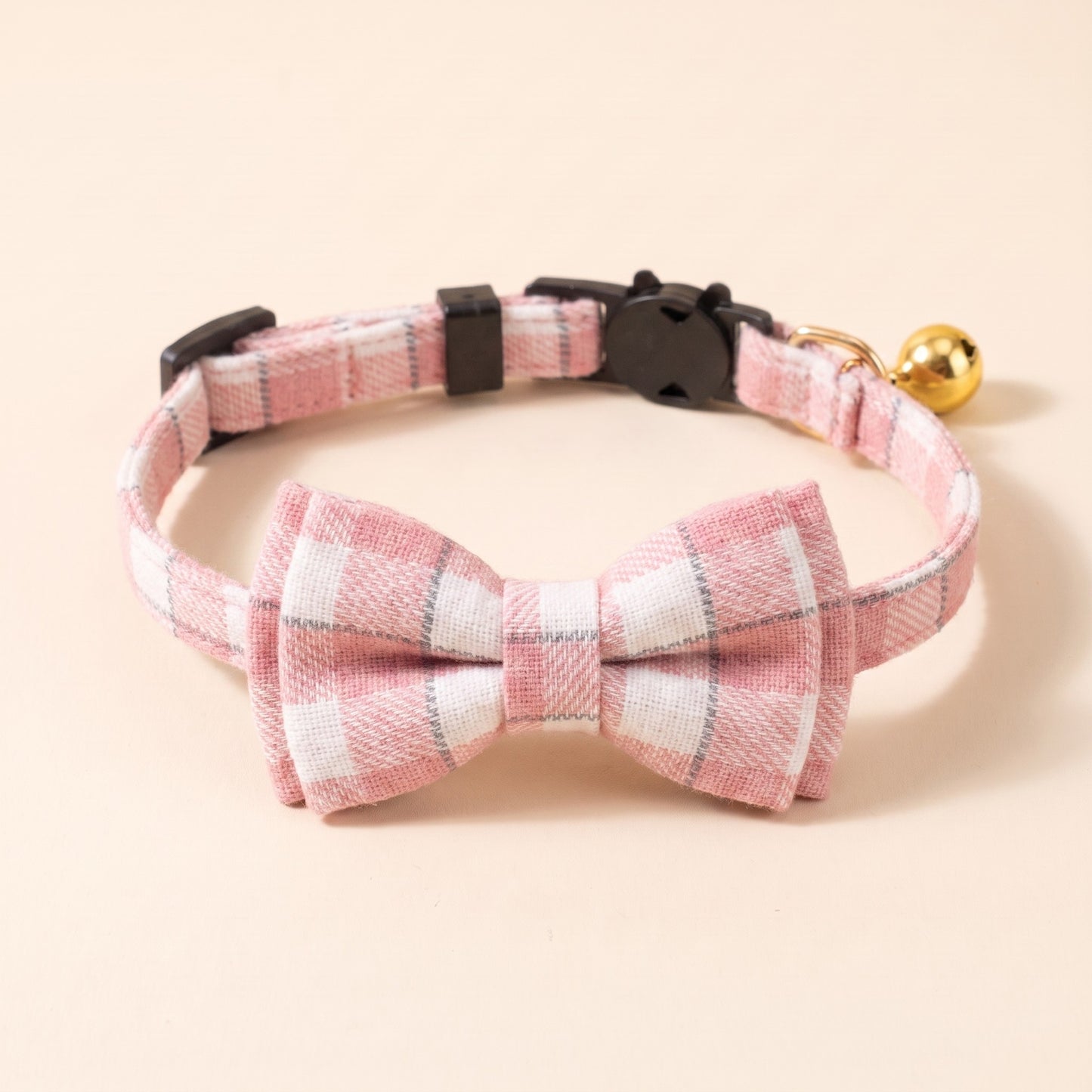 Breakaway Cat Collar with Bow Tie - Blush Pink Gingham