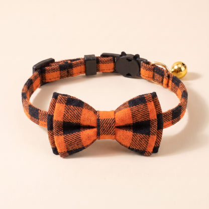 Breakaway Cat Collar with Bow Tie - Pumpkin Spice Check
