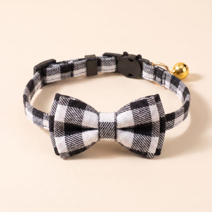 Breakaway Cat Collar with Bow Tie - Monochrome Buffalo Check