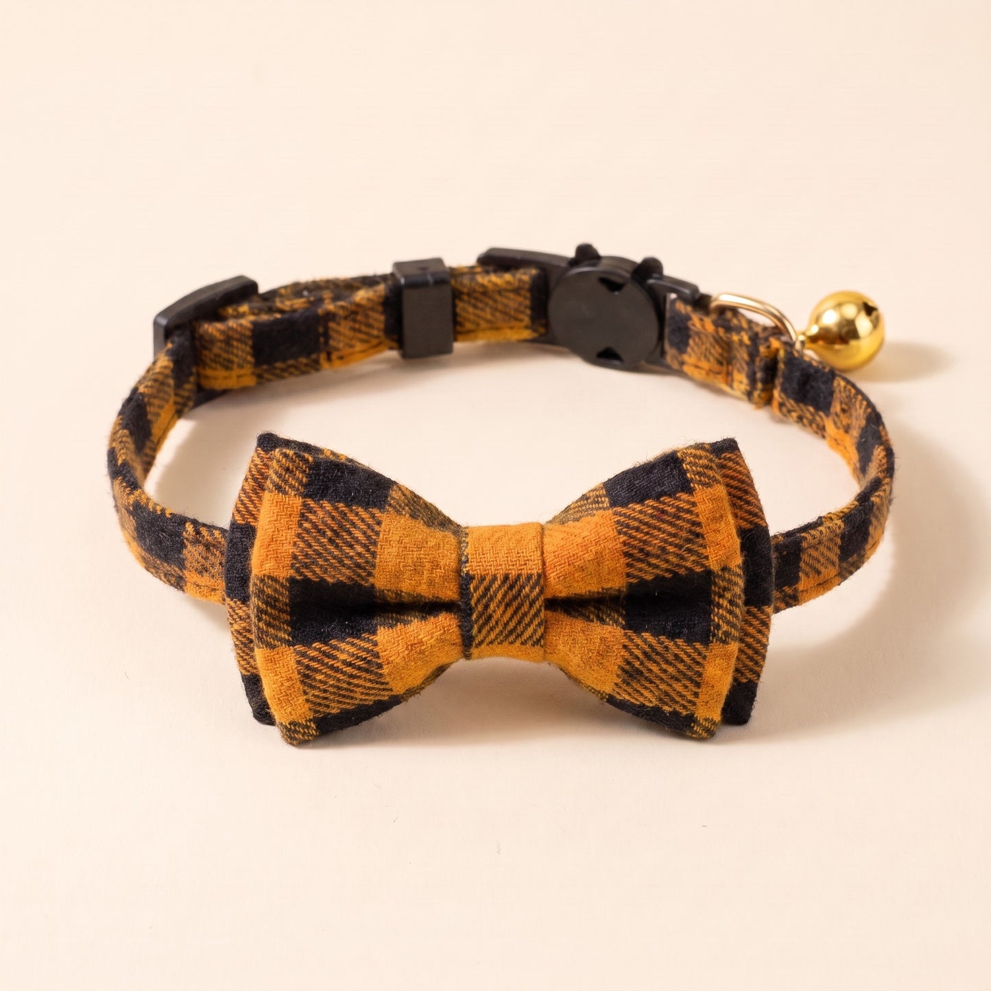 Breakaway Cat Collar with Bow Tie - Mustard Buffalo Check