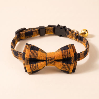 Breakaway Cat Collar with Bow Tie - Mustard Buffalo Check
