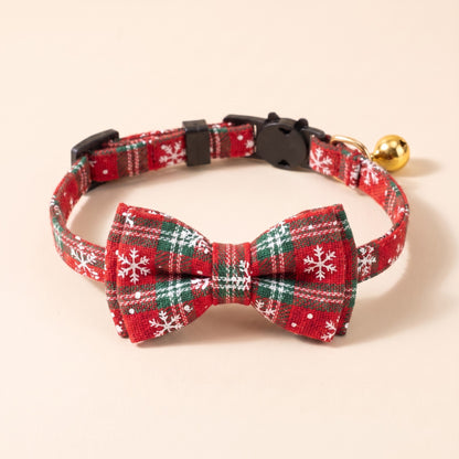Breakaway Cat Collar with Bow Tie - Red & White Snowflake Tartan