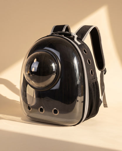 Space Capsule Pet Backpack Carrier, styled in a home setting