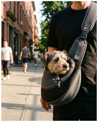 Mesh Sling Carrier with Safety Hook, in use at home