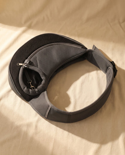 Mesh Sling Carrier with Safety Hook, styled in a home setting