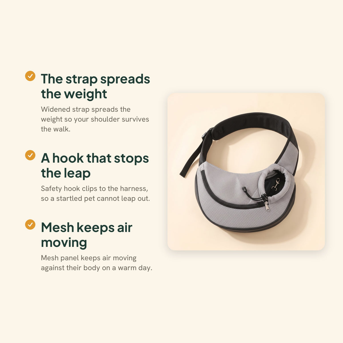 Mesh Sling Carrier, Grey, key benefits