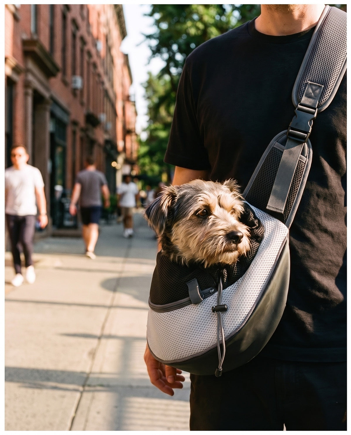 Mesh Sling Carrier, Grey, in use
