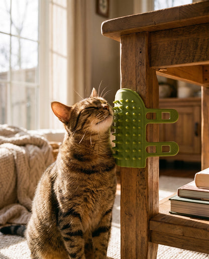Corner Massage Comb for Cats, in use at home