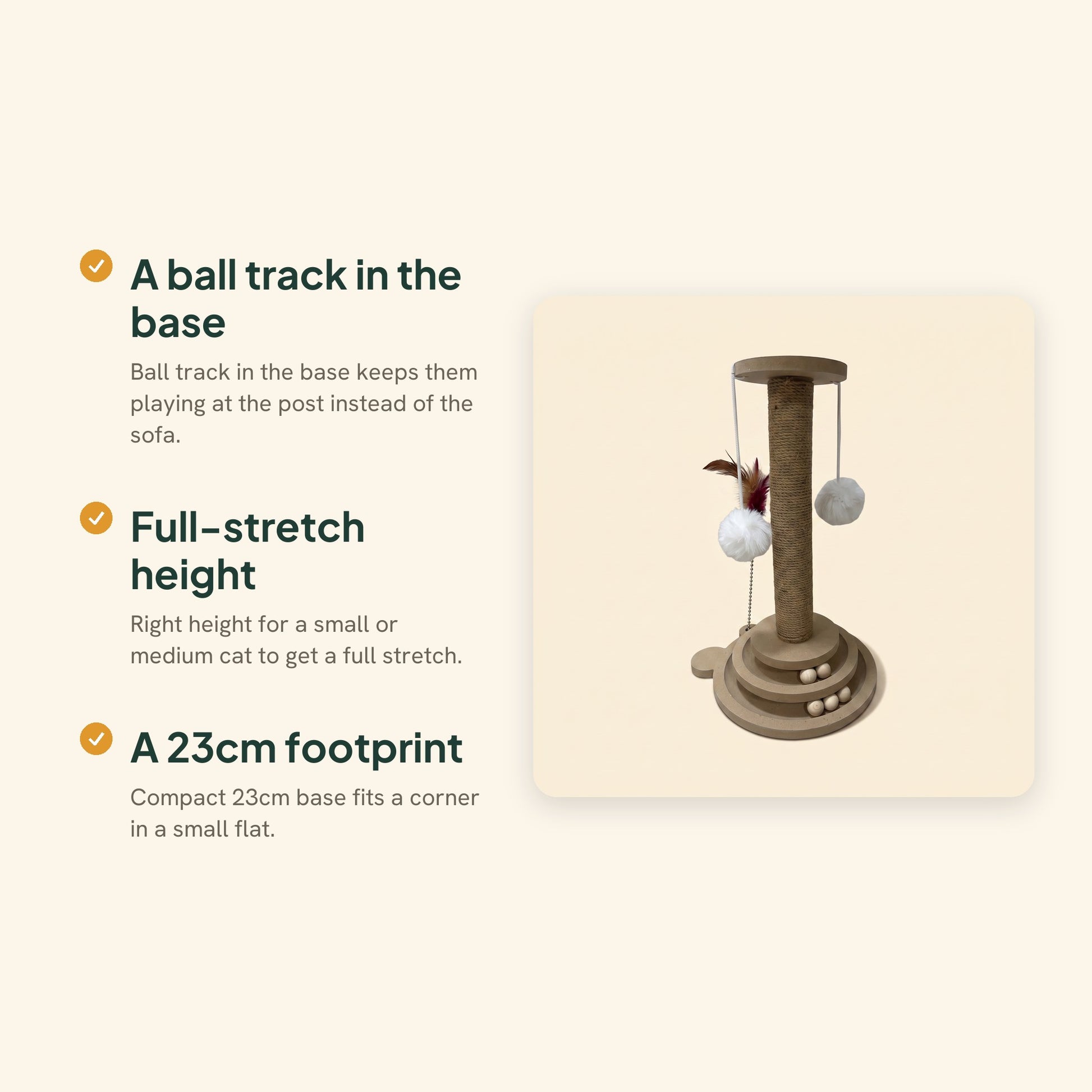 Sisal Post with Ball Track Base, key benefits