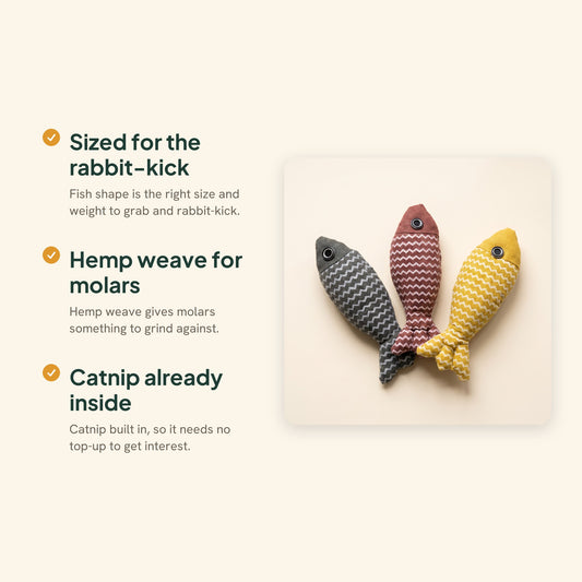 Hemp Catnip Fish Kicker Toy, key benefits