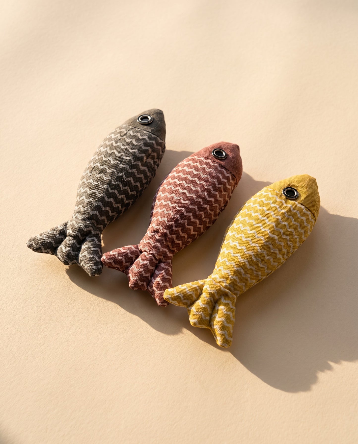 Hemp Catnip Fish Kicker Toy, styled in a home setting