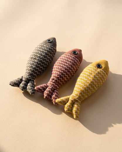 Hemp Catnip Fish Kicker Toy, styled in a home setting