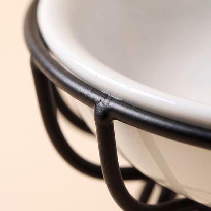Ceramic Cat Bowl on Raised Stand, close-up detail