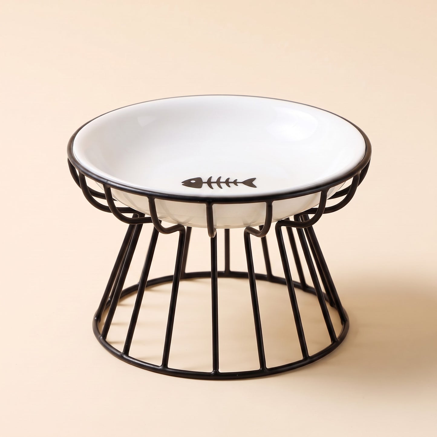 Ceramic Cat Bowl on Raised Stand - set-fish