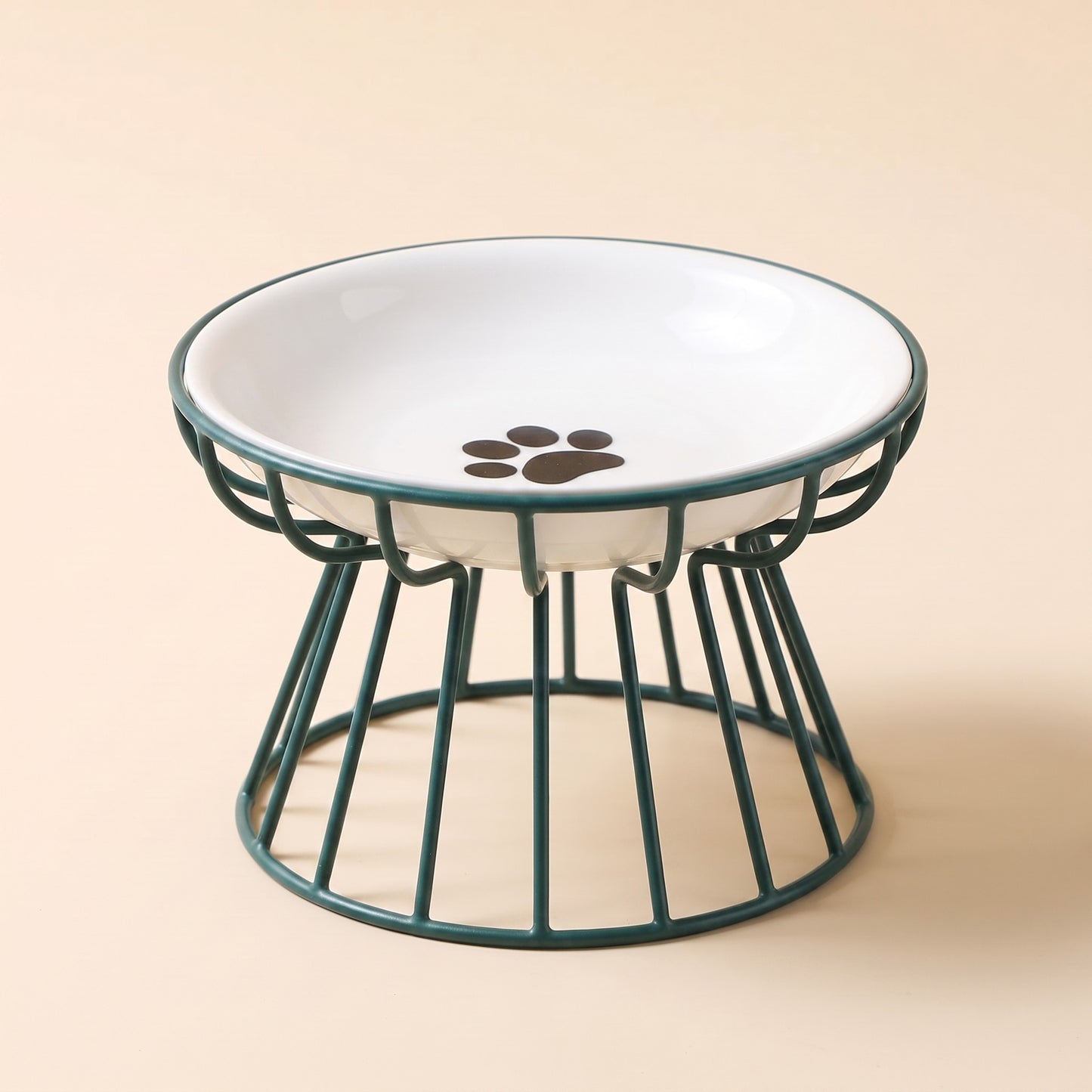 Ceramic Cat Bowl on Raised Stand - set-green