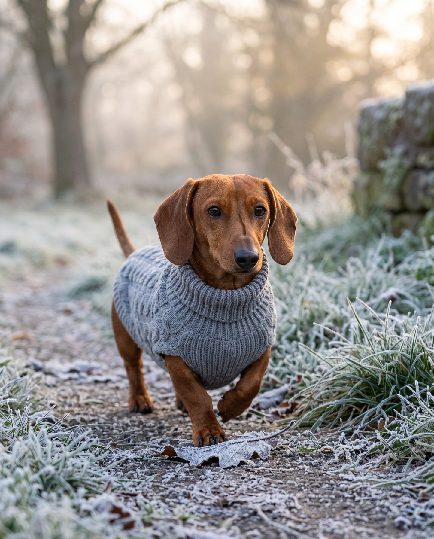 Cable-Knit Turtleneck Dog Sweater, in use at home