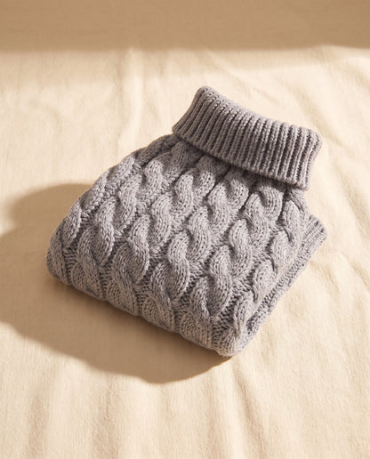 Cable-Knit Turtleneck Dog Sweater, styled in a home setting