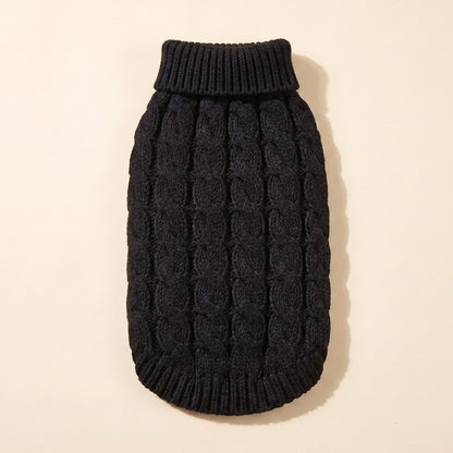 Cable-Knit Turtleneck Dog Sweater in black