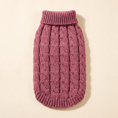 Cable-Knit Turtleneck Dog Sweater in dark pink