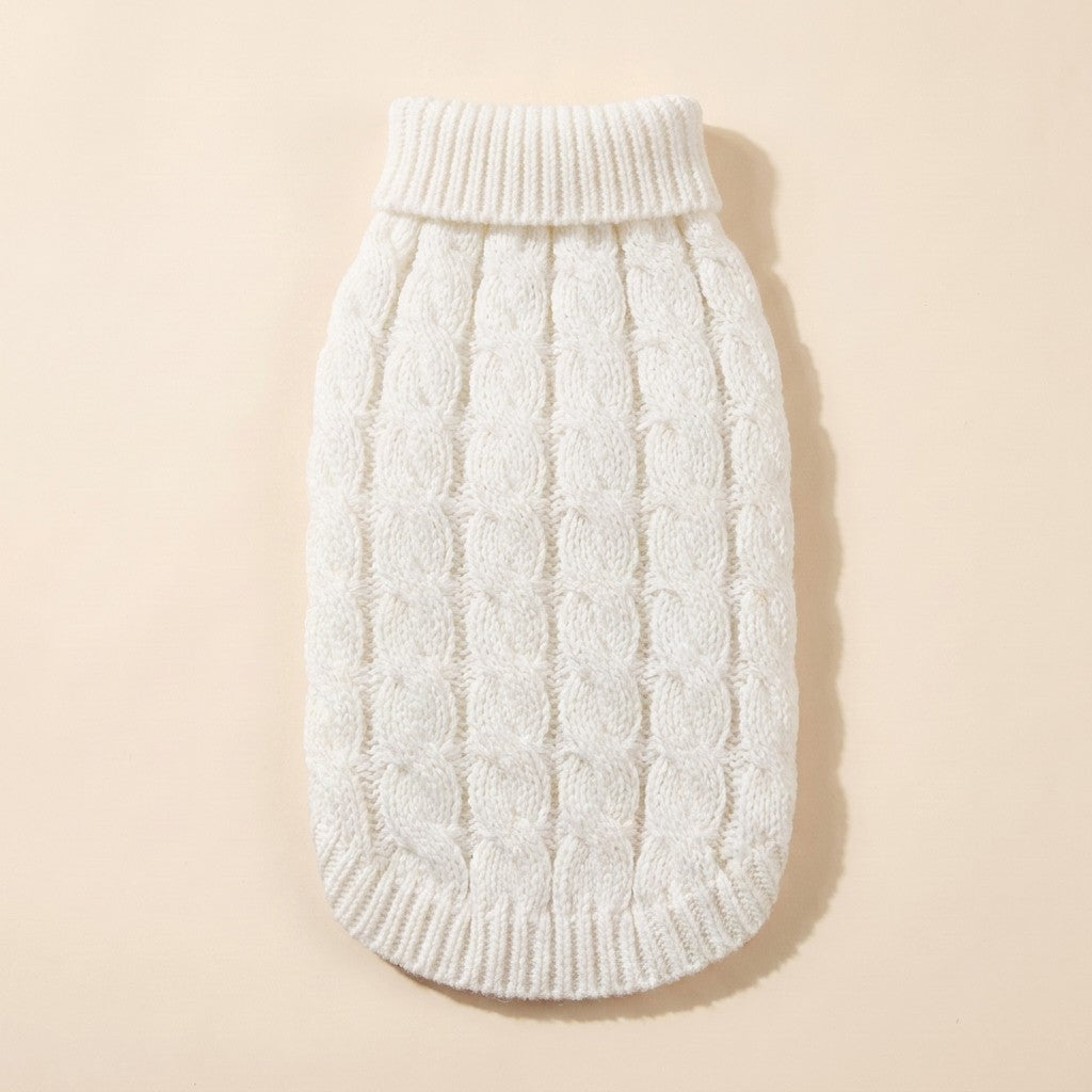 Cable-Knit Turtleneck Dog Sweater in white