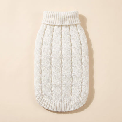 Cable-Knit Turtleneck Dog Sweater in white