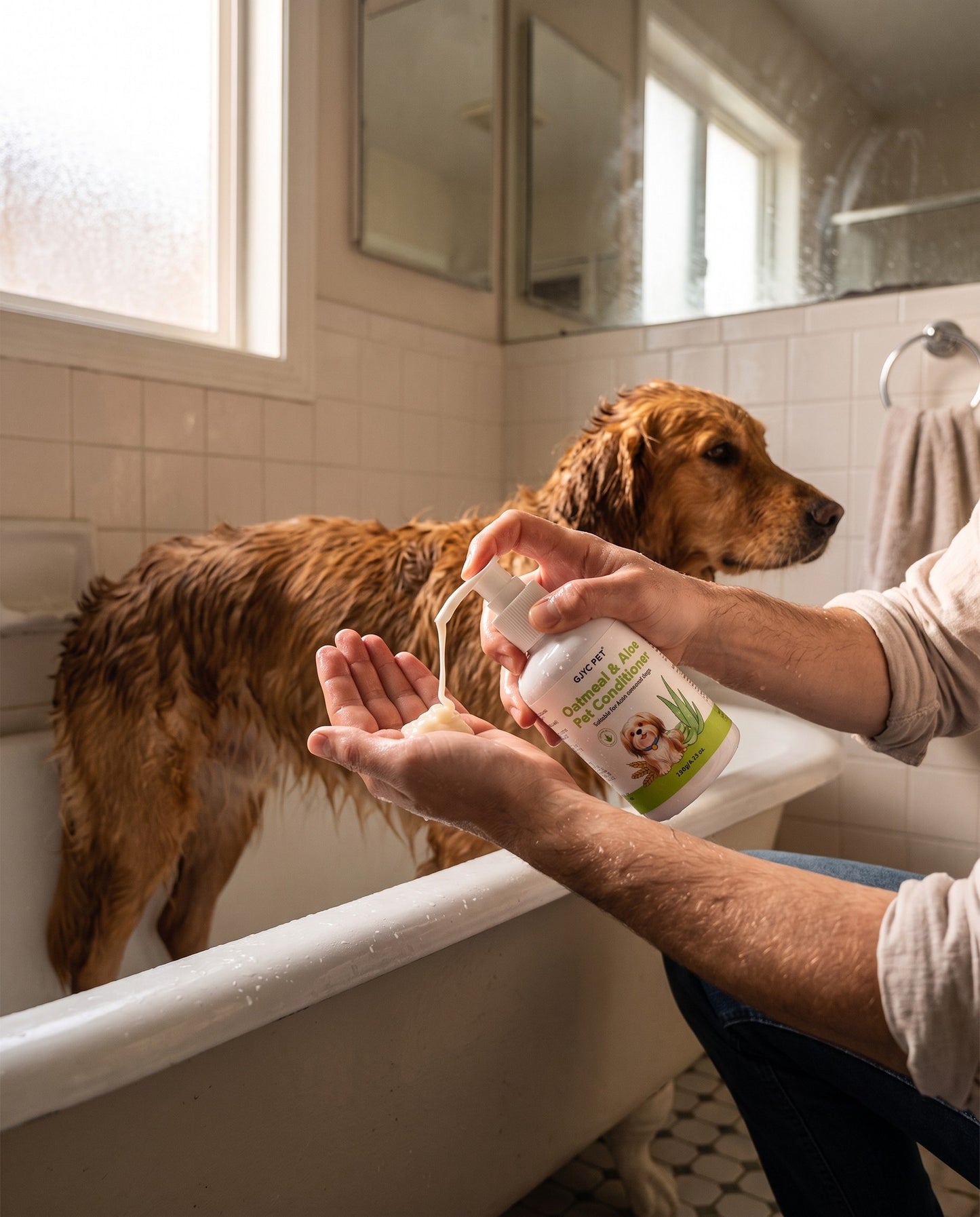 Oatmeal and Aloe Conditioner for Sensitive Skin, in use at home