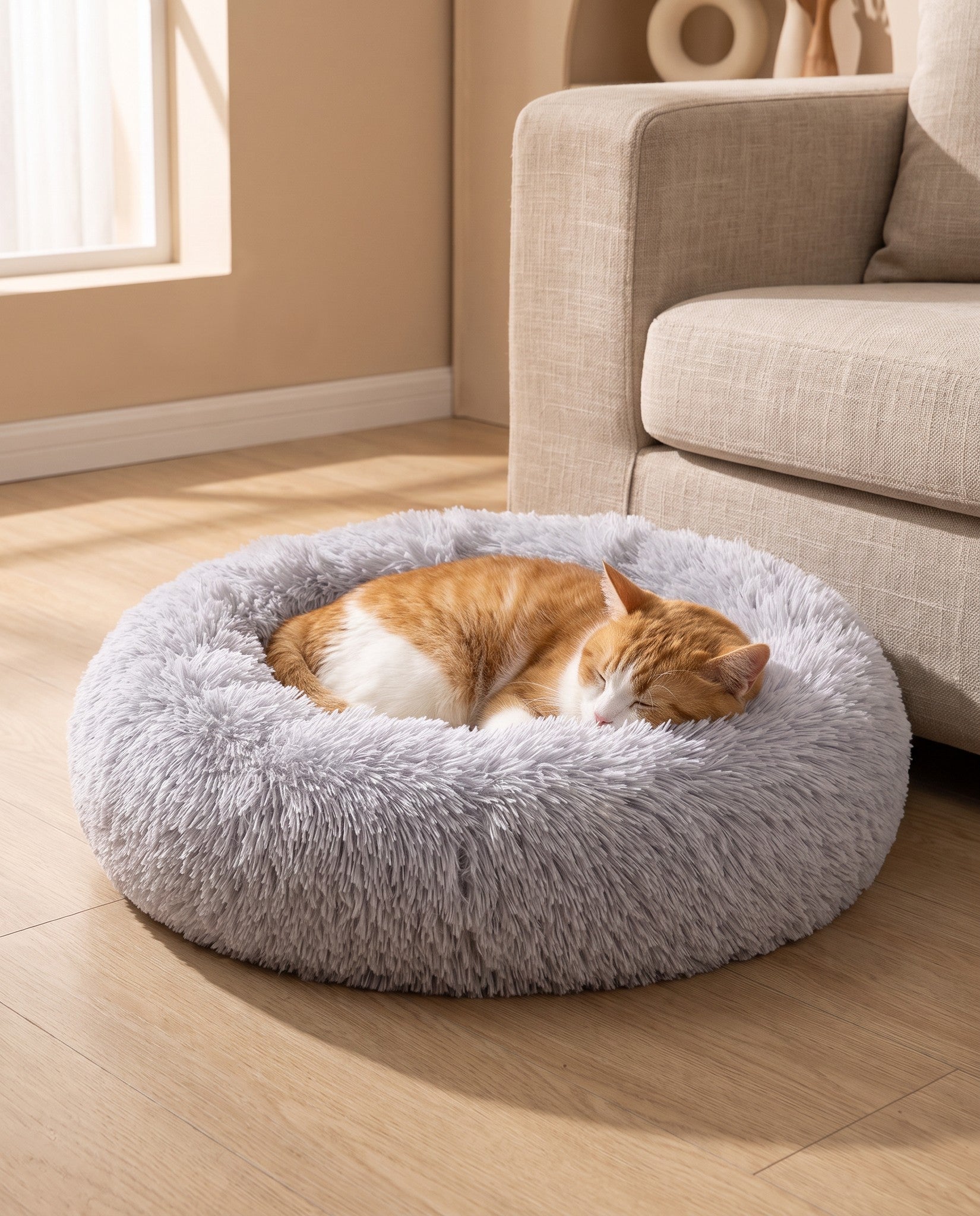 Round Donut Cuddler Bed, in use at home