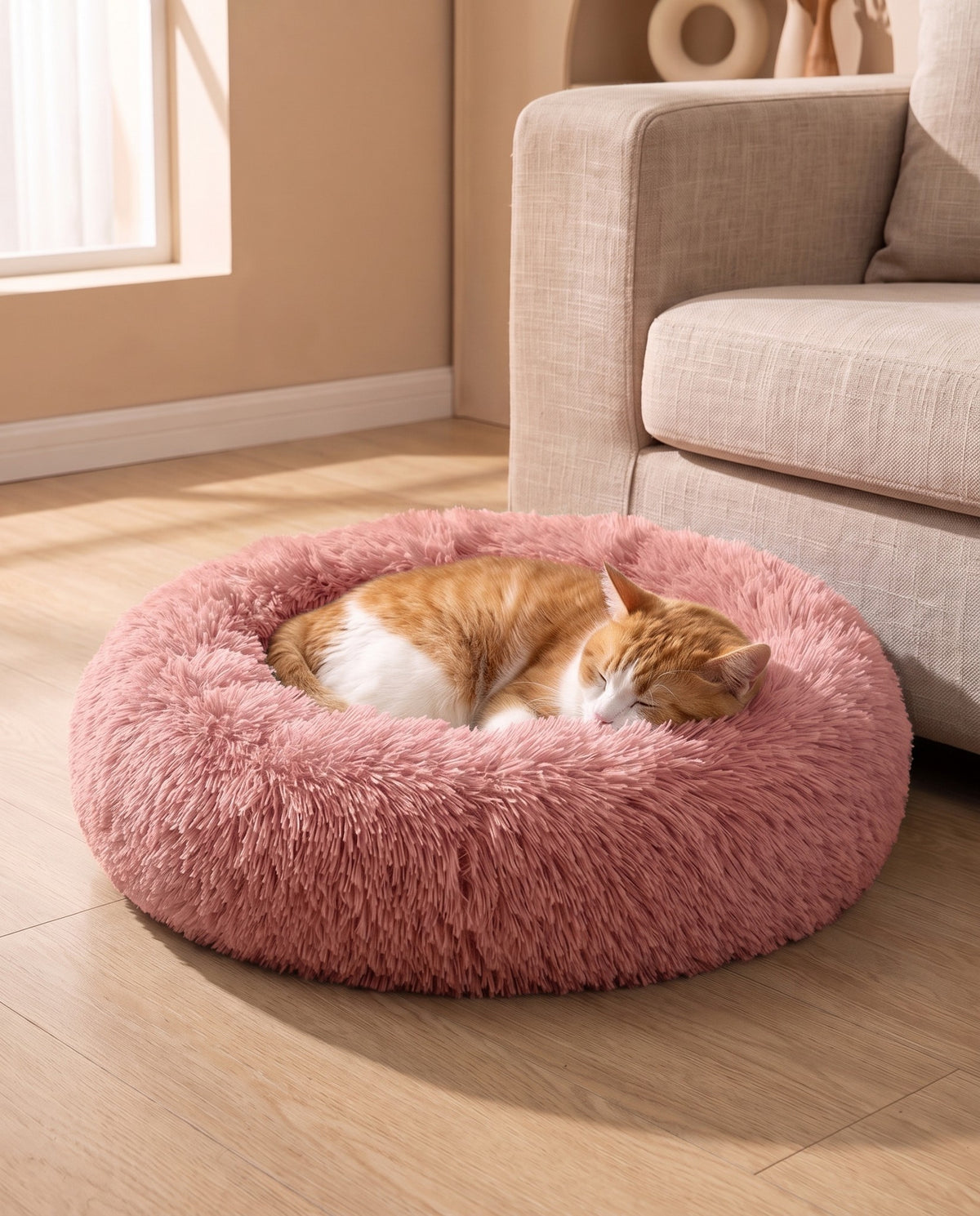 Donut Bed, Rose Pink, in use