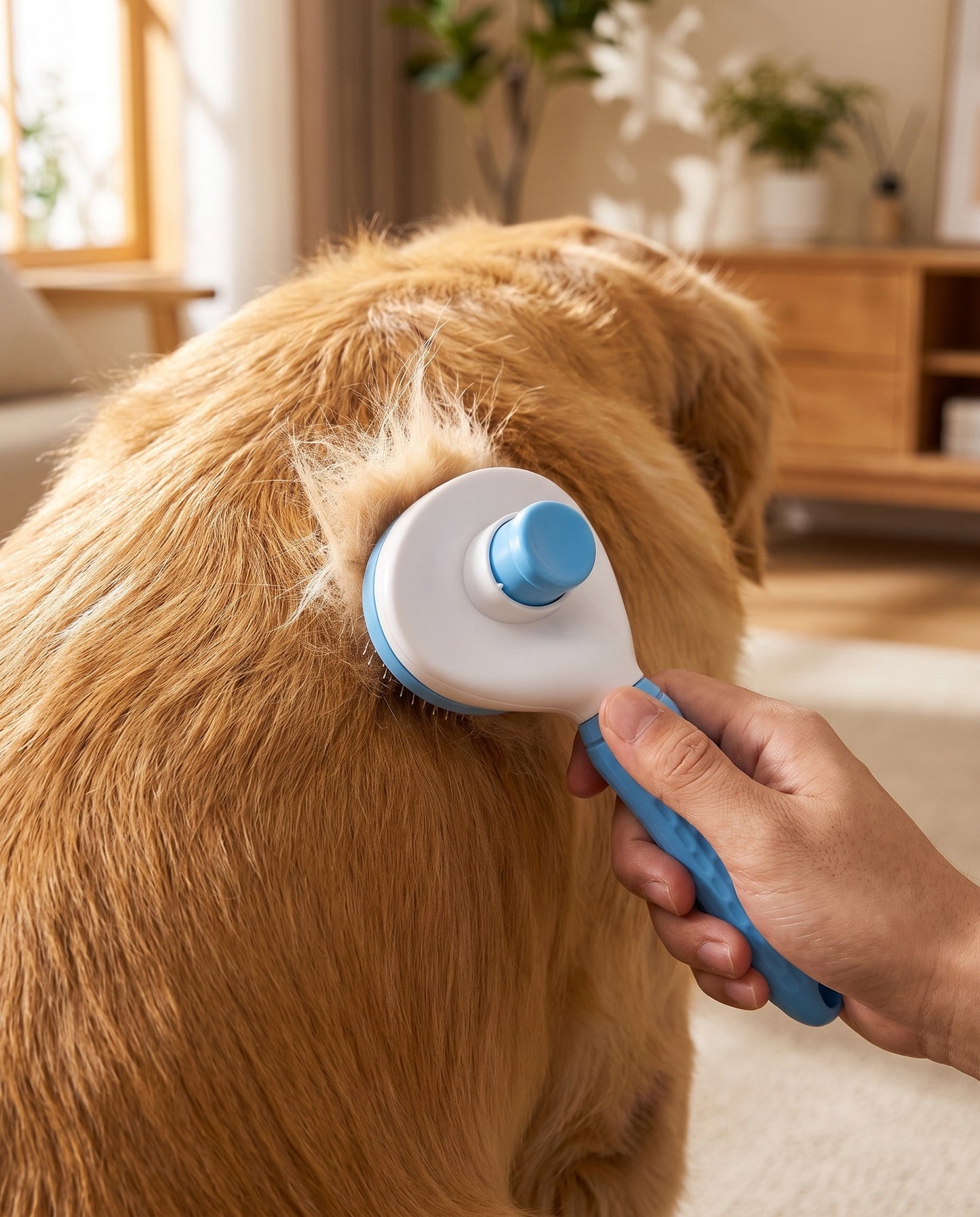 Self-Cleaning Slicker Brush, in use at home