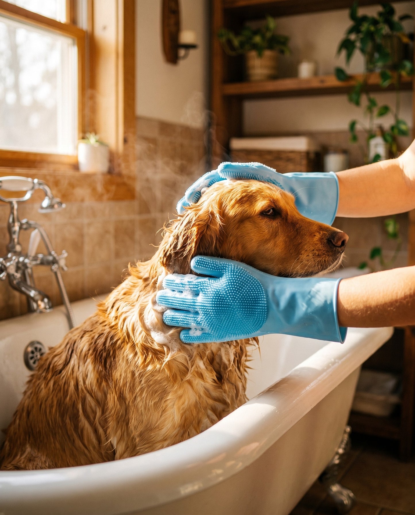 Silicone Bathing Scrubber Gloves, in use at home