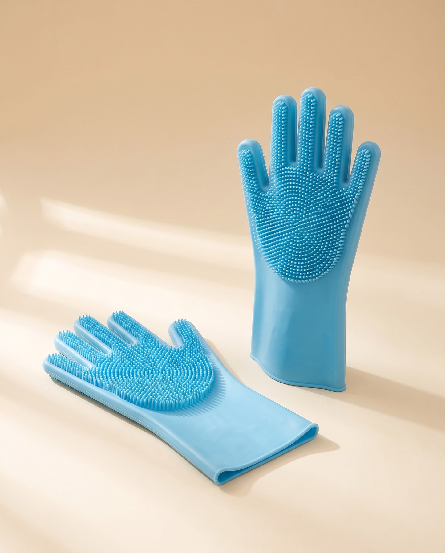 Silicone Bathing Scrubber Gloves, styled in a home setting
