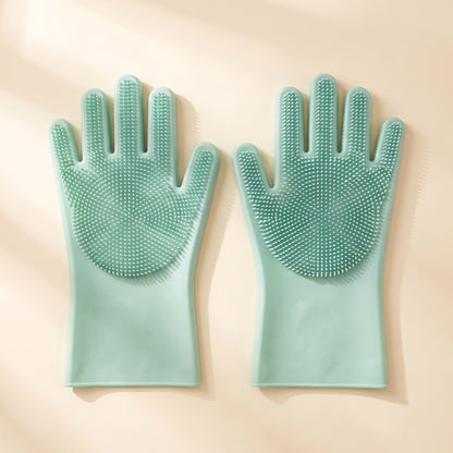 Silicone Bathing Scrubber Gloves in Light Green
