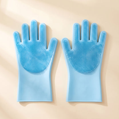 Silicone Bathing Scrubber Gloves in Sky Blue